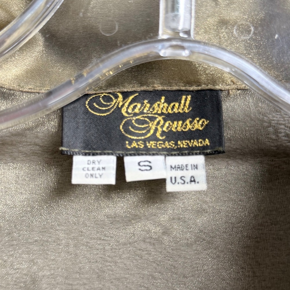 Marshall Rousso Blouse Womens S Gold Sheer Mesh Floral Lace Beaded Button Front - Picture 6 of 10